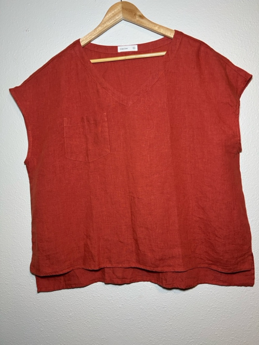 Grae Cove Burnt Orange 100% Linen Boxy Cut Blouse Size XXL Cap Sleeve